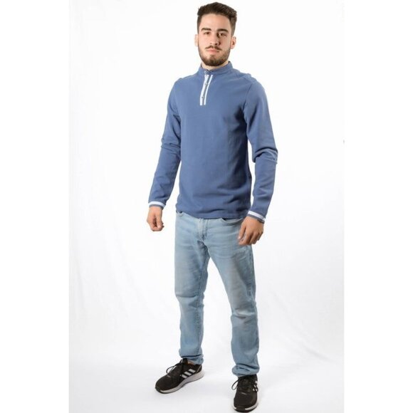 Mens Blue Long Sleeve Pullover With Button Neck XL (Fits like a Large) - Picture 2 of 4